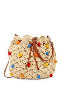 Pink Haley Pompom Straw Crossbody