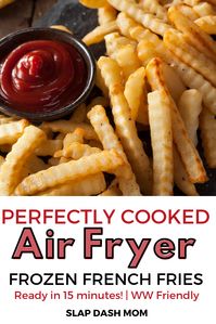 Air fryer frozen french fries are ready in under 15 minutes, crispy, and Weight Watcher Friendly! Don't waste your time with your oven any longer! #airfryerrecipes #frenchfries #weightwatchers #easysidedish