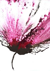 "Painting Pink Flower Modern Wall Art Abstract Floral 5x7" - Acrylic on Cotton Ragg Paper, in Floral and Flower Paintings. Artist Catherine Jeltes, Gallery Zoo Art.