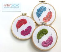 Create a hand embroidered pair of floating fleathers with a complete kit by mlmxoxo modern embroidery