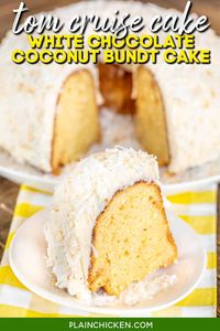 Tom Cruise Cake Recipe - Copycat Doan's Bakery White Chocolate Coconut Bundt Cake. Tom Cruise sends this cake to all of his A-List celebrity friends for Christmas. I can see why - it is AMAZING! Moist coconut pound cake with chunks of sweet white chocolate topped with homemade cream cheese frosting and toasted coconut. One bite and you will be blown away. A must for your next celebration or get-together!