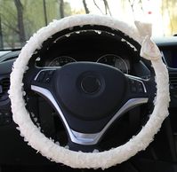 $44.62 Lace Bowknot Car Steering Wheel Cover Bud Silk Fiber Cloth 15 Inch 38CM - Beige