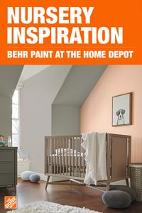 Blue, pink or yellow hues usually come to mind first when considering paint for a nursery. Choosing a traditional color for an accent wall and complimenting it with gray will add the perfect touch to create a modern nursery. Click to shop BEHR Paint for more inspiration.