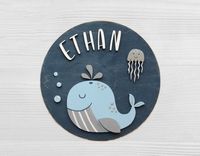 * * Beautifully Hand Made Personalised Name Plaque * * Completely Unique and Designed Just for You! WHALE DESIGN Your plaque will be lovingly designed on my computer, before being precisely cut out using a laser machine. Made using laser quality plywood, which is carefully glued into place to