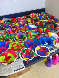 Art @ Massac: Installation work || Bowls with paper glued on, then attached to the ceiling