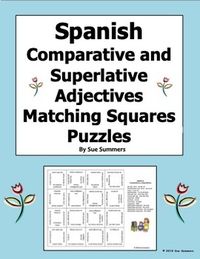 Spanish Comparative/Superlative Adjectives Matching Squares Puzzles & Assignment