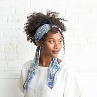 The perfect versatile accessory. Tie your hair up in a variety of styled or wear it like a belt. These gorgeous motifs have all been individually hand block printed throughout the fabric using natural dyes and fibers. Each headscarf is completely unique and perfect for wearing around the house or out and about as a stylish statement piece. Block printed modal Approximately 80 inches long and 3 inches wide (6" circumference) Because headscarves are made by hand with natural dyes, slight color dif