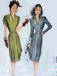 1940s Film Noir Cocktail Evening Dress Pattern Stunning Draped Dinner Dress, Cut Out Keyholes Neckline McCall 6659 Vintage Sewing Pattern Bust 32