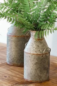 Set of 2 Galvanized Metal Milk Can Containers - 13.75-17" Tall x 6.5-8.75" Wide