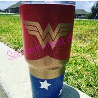 Powder coated Wonder Woman cup! Southern mess designs Montgomery 713-542-4380 to order