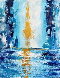 Original Handmade Water Fall Painting with Sunrise Art LV130 Painting by Kal Soom | Saatchi Art