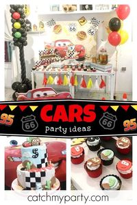 Don't miss this awesome Disney Cars birthday party! The dessert table is so much fun! See more party ideas and share yours at CatchMyParty.com #catchmyparty #partyideas #cars #disneycars #carsbirthdayparty #carsparty #boybirthdayparty