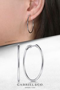 14K White Gold 30mm Round Classic Hoop Earrings EG13602W4JJJ #Gabriel Co #Gabriel Jewelry #Gabriel NYC #HoopsEarrings #WhiteGoldEarrings #Earrings