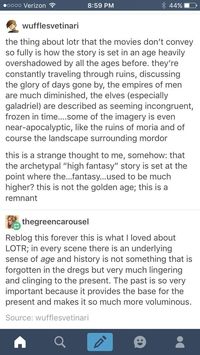 Shoot it's not even just the landscape. The weaponry even has history! Gandalf uses king Turgon's blade, a blade crafted in the 1st age. There's so much to love about Middle Earth!