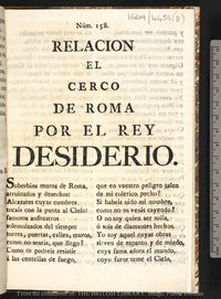 Relacion : El cerco de Roma por el rey Desiderio.