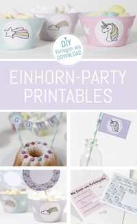 Einhorn Kindergeburtstag feiern. Die Vorlagen ausdrucken, basteln und feiern. Herunterladen auf www.die-kleine-designerei.com