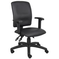 Adjustable T Arms Office Chair Black PU Leatherette Multi-Function SKU: ap236p PU Leatherette Multi-Function task chair with soft PU leather or fabric upholstery. Option of no arms, T arms or loop arms