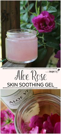 Aloe Rose Skin Soothing Gel - Aloe vera and fresh rose petals combine to make this soothing gel that's useful for sunburn, bug bites, rashes, dry skin, eczema, psoriasis, razor burn, minor cuts/scrapes and radiation burns.