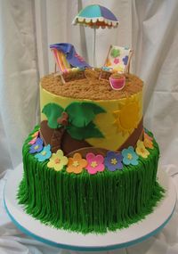 Luau grass skirt cake layer and sand