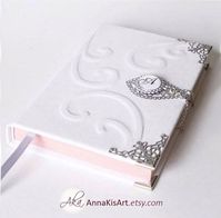 White leather journal personalized with pink inside. Beautiful front design with monogrammed pendant and silver corners, closed by a magnet. Awesome gift for daughter, girlfriend, fairy, bride, memories. You only have to SELECT LETTER...
