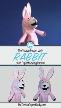 Sewing pattern to make a rabbit or bunny hand puppet out of fleece and felt