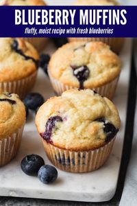 These are the best Blueberry Muffins you'll ever try! Each muffin has a supremely delicate crumb and they're bursting with fresh blueberries. #blueberry #muffins