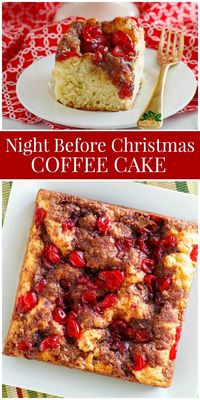 Night Before Christmas Coffee Cake recipe from RecipeGirl.com : this is a make ahead overnight coffee cake topped with nuts or cherries.