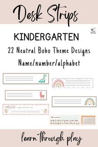 22 cute and neutral designs -use for desks -labels -sight words -centres -sign in etc Laminate for reuse and longevity! #kindergartenclassroom #kindergarten #kindergartenclassroomresources #preschool #homeschool #kindergartenhomeschool