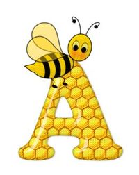 Alfabeto abelhas com letras em fundo de colméia amarelo - Alfabetos Lindos