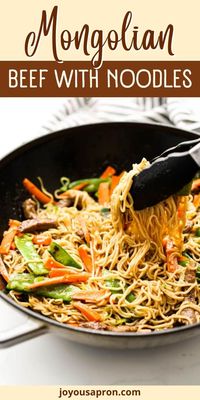 Mongolian Beef with Noodles actually does not originate in Mongolia, nor does it have anything to do with Mongolian cuisine. In fact, it is a common dish served in Chinese American restaurants across the United States and typically consists of tender steak pieces marinated and stir-fried in an Asian-inspired savory sweet sauce.