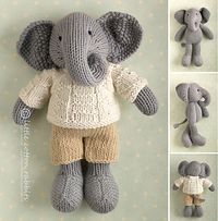 This listing is for an extensive PDF file which contains full instructions for knitting and finishing off a little boy elephant with a textured sweater and shorts. Once paid for it is available for you to instantly download.