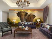3D high quality photo image elephants in nature wallpaper mural. Lovely animal print wall mural would look great in any home or commercial establishment.