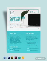 Instantly Download Computer Repair Flyer Template, Sample & Example in Microsoft Word (DOC), Adobe Photoshop (PSD), Adobe InDesign (INDD & IDML), Apple Pages, Microsoft Publisher, Adobe Illustrator (AI) Format. Available in (US) 8.5x11, (A4) 8.27x11.69 inches + Bleed. Quickly Customize. Easily Editable & Printable.