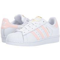 adidas Originals Superstar (White/Icey Pink/Gold) Women's Tennis Shoes ($80) ❤ liked on Polyvore featuring shoes, laced up shoes, traction shoes, lace up tennis shoes, pink shoes and tenny shoes