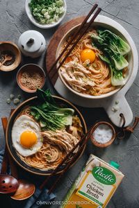 15-Minute Korean Noodle Soup | A perfect one-pot dinner for your busy weekdays. You only need a few ingredients and some leftovers in your pantry to make this hearty dish that is bursting with flavor and loaded with nutrients. Different topping options are provided so you can DIY a custom version with whatever ingredients you have on hand!