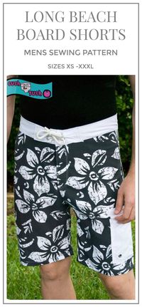 Long Beach Board Shorts: Men's Board Shorts Pattern, Men's Swimsuit Pattern #sewingpattern #ad #sewing #modestfashion #diy #pattern
