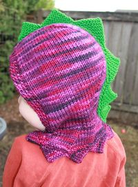 Free knitting pattern for Dinosaur Hood - Designed by Julia Farwell-Clay, this full hood is designed for a toddler but many knitters have customized it for all ages including adult.