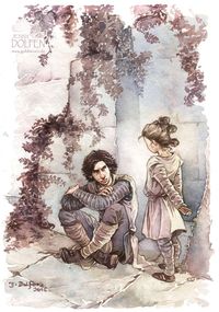 Ben Solo (around 15) and Rey (around 4) at the Jedi Academy. Ben is already firmly under Snoke’s influence, already knowing he has to kill his fellow students on Snoke’s orders, and allows nobody to break into his shell. Rey is still trying.