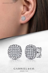 925 Sterling Silver White Sapphire and Rope Frame Stud Earrings EG14151SVJWS #Gabriel Co #Gabriel Jewelry #Gabriel NY #SilverEarrings #SterlingSilverEarrings #WhiteSapphireEarrings #DiamondStudEarrings #Earrings