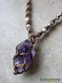 Raw Amethyst Necklace Healing Jewelry Natural Hemp by HighonHemp