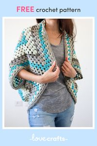 With this beginner-friendly pattern, you'll learn how to crochet this continuous granny square motif and how to seam it into a cozy cocoon cardigan.