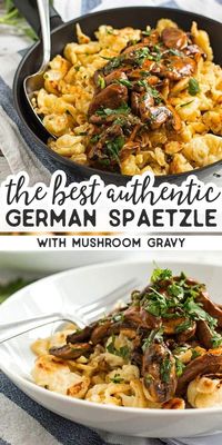 You don’t need to travel to Munich to eat this traditional German spaetzle dish called Jägerspätzle! This Bavarian classic is often served at the Oktoberfest and makes for a seriously exciting (but simple!) family dinner. They are small dumplings made from flour, eggs and milk. The sauce is a delicious rich Mushroom gravy, perfect for fall! | #germanrecipes #fall #fallrecipes #autumn #mushrooms #mushroomrecipes #German #comfortfood #homemade #dinner #dinnerideas #easydinner #dinnerrecipes