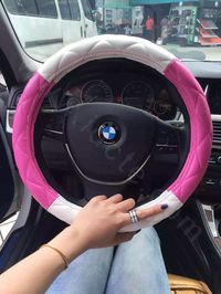 $46.37 Fashion Diamond Sheepskin Leather Car Steering Wheel Covers 15 inch 38CM - Rose White