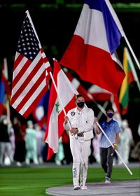 Kara Winger, USA Track and Field, Women’s Javelin Throw, flag bearer for the United States in the closing ceremony of the 2020/2021 Tokyo Summer Olympics