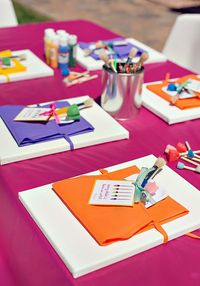 12 Birthday Party Craft Activities for Kids - aprons with canvas and other supplies