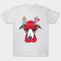 Cute and funny Christmas dog with bauble reindeerantlers, cartoon Xmas greyhound dog - Christmas Dog - T-Shirt | TeePublic