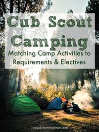 Camping and outdoor skills are an integral part of the Cub Scout, and later the Boy Scout, experience. You can not advance through the ranks without spending time outdoors. Cub Scout camping is at the pack level, which means scouts in kindergarten through fifth grade, and their families are attending these outings.