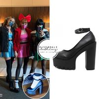 Madelaine Petsch, Camila Mendes, and Lili Reinhart all wear the same pair of chunky mary jane pumps while celebrating Halloween on October 31, 2020. The exact place they purchased them from is...