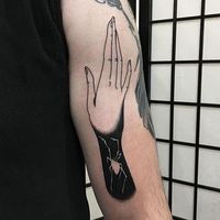 Hand tattoo by Vincent Riquier (@deathwitchtattoo) from Richmond, USA, VA #blxckink #artcollective #tattoooftheday #artists #artcollector #tattoo2me #bodyart #tattooedwomen #blacktattoo #artistic #tattooaddicts #tatouage #tattoolover #artsy #tattooartist #lovettt #tattoocommunity #sharon_alday #tattooed #usatattoo #richmondtattoo #handtattoo #spidertattoo