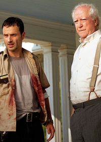 SEASON 2 - RICK AND HERSHEL - AWAITING LORI'S ARRIVAL ON THE FARM AFTER CARL GOT SHOT.